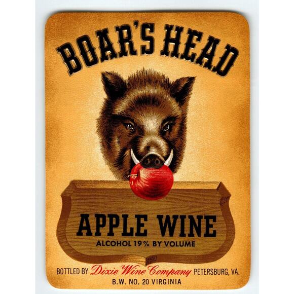 Boars Head Apple Wine Product Label 1940's Original Embossed Petersburg VA - Picture 1 of 2